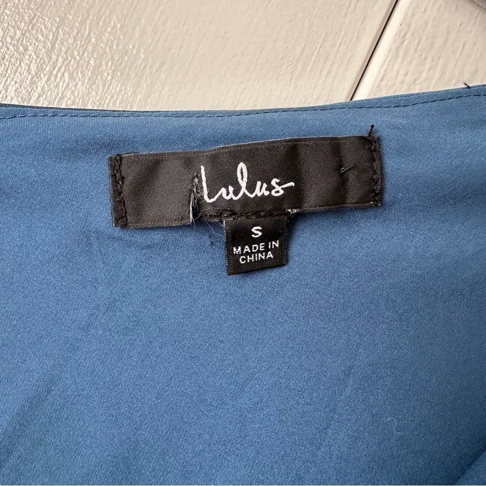 Lulu's Love Me Tonight Navy Blue Satin One-Shoulder Mini Dress Small - Picture 9 of 12
